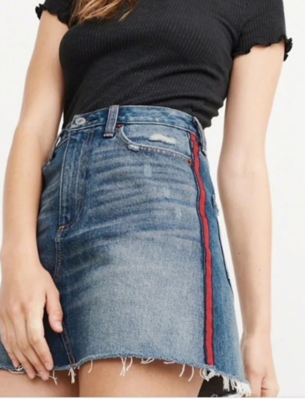 Abercrombie & Fitch Zoe A-Line Denim Skirt Red Stripe Americana